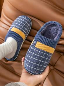男士格紋圖案臥室拖鞋,拖鞋