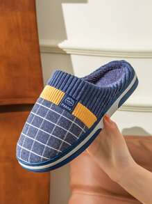 男士格紋圖案臥室拖鞋,拖鞋