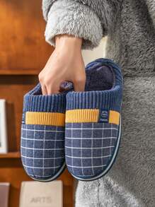 男士格紋圖案臥室拖鞋,拖鞋