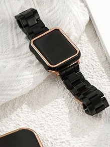 2-in-1 stilvoller Damen Uhrenarmband und Uhrenscbutzgehäuse Set - Leichtgewichtige PC Harz Rose Gold Metallschnalle, farbenfroher Mädchen schwarzer Armband und PC Hartmaterial eingebettet mit Rosegold Rahmen mit Bildschirmschutz, kratzfest und staubdicht, kompatibel mit Ultra 3 2 1 Serie SE/10/9/8/7/6/5/4/3, 38mm/40mm/41mm/42mm/44mm/45mm/46mm/49mm Smartwatch Zubehör - Schwarz - Übersicht 4