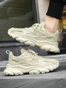 Giày thể thao ngoài trời giản dị, buộc dây lưới phong cách tối giản dành cho nam, giày thể thao đế dày nhẹ - Màu be - Xem 8
