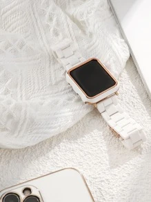 2pcs/Set Women's Watch Band & Screen Protector Case Compatible With Apple Watch Series 1-10, SE - Light PC Resin Rose Gold Metal Buckle Band + PC Hard Frame Rose Gold Edge Screen Protector For Anti-Scratch & Anti-Dust, Compatible With All Apple Watch Series - White - View 3