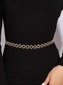 Rhinestone Circle Decor Chain Belt - Gold - View 1