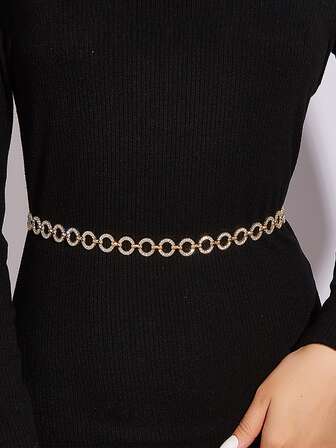 水鑽圓圈裝飾鏈條腰帶