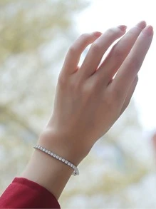 One PCS 100% 925 Sterling Silver VVS1 3EX 3MM Pass Test Diamonds Gemstone Real Moissanite Tennis Chain Bracelets Bangle Fine Jewelry Gifts Wedding Engagement Bridal Jewelry - Silver - View 5