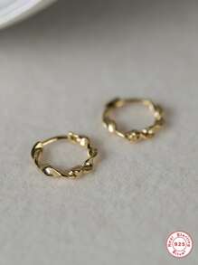 1 Pair 925 Sterling Silver Ear Buckle Snake Twisted Round Circle Hoop Earrings 18K Gold Plated  Classic Fine Jewelry For Women Man Daily Wear Wedding Party Engagement Anniversary Valentine's Day - Gold - View 3