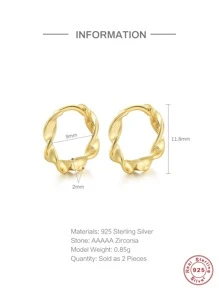 1 Pair 925 Sterling Silver Ear Buckle Snake Twisted Round Circle Hoop Earrings 18K Gold Plated  Classic Fine Jewelry For Women Man Daily Wear Wedding Party Engagement Anniversary Valentine's Day - Gold - View 5