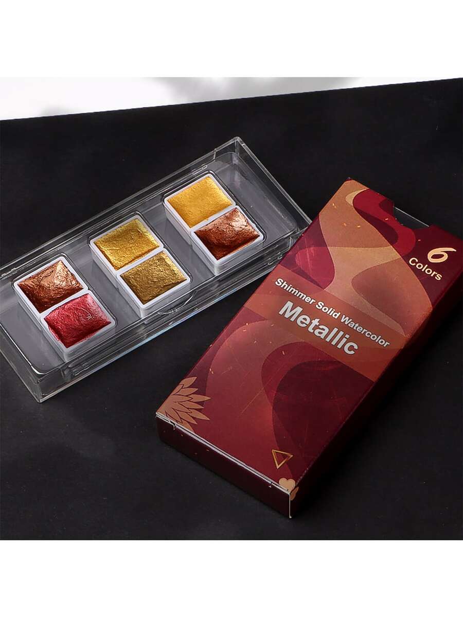 6pcs/set Solid Pearl Metallic Watercolor Paint Set - Multicolor - View 1