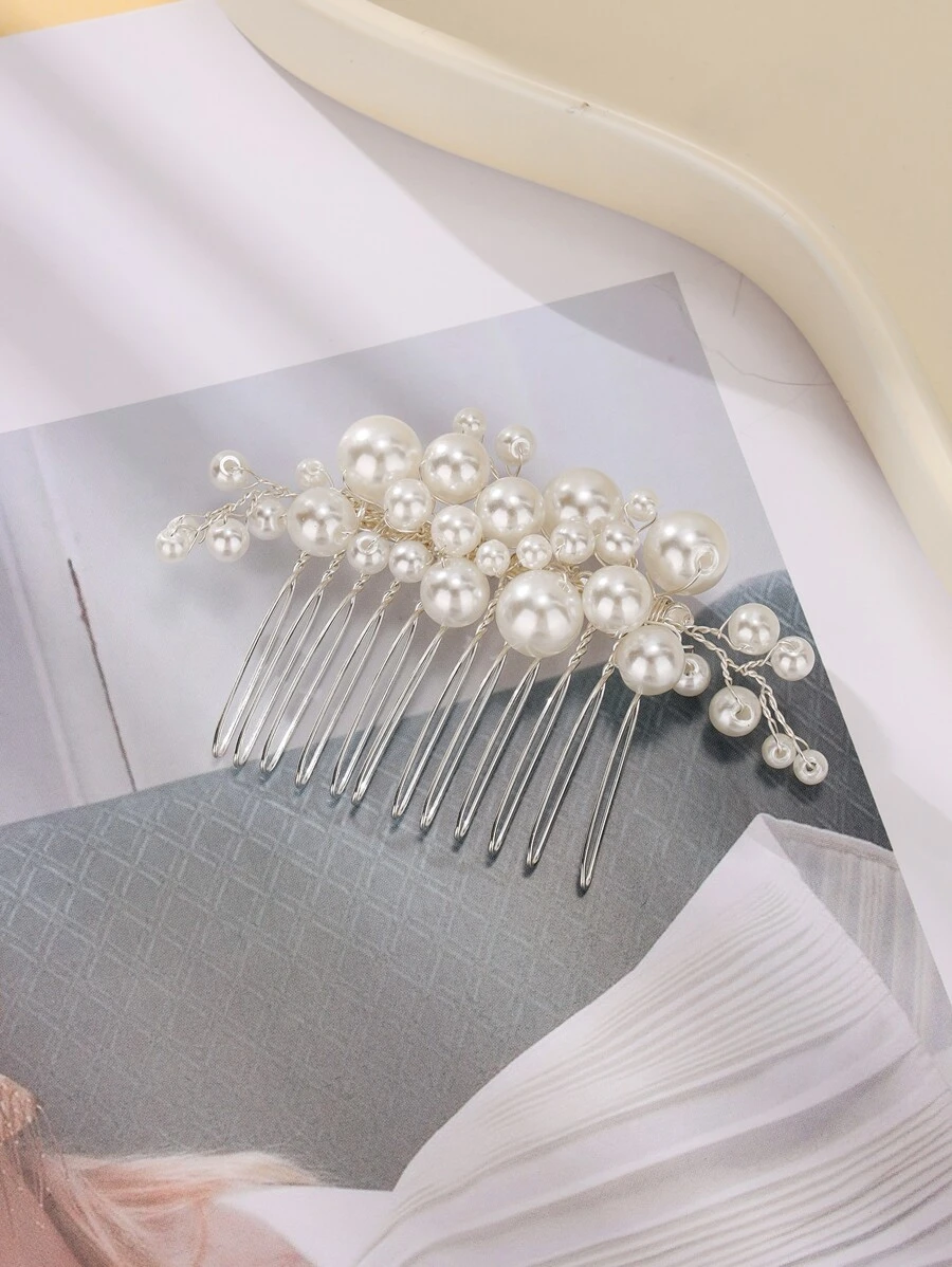 1pc Elegant Bridal Faux Pearl Hair Clip For Women's Daily Wear - Silver - View 1