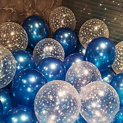 30 个混色星形印花乳胶气球，适用于生日、周年纪念、庆典、派对装饰