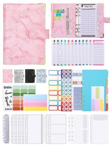 38 件 A6 PU 皮革预算夹笔记本钱包整理器，带现金信封、预算表、自粘标签、文具用品、返校、学校用品、储蓄计划、双周储蓄计划、10000 储蓄计划、储蓄策略 - 粉色 - 查看 1