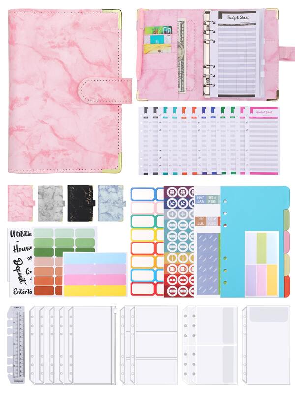 38 Pieces A6 PU Leather Budget Holder Notebook Money Bag Organizer With Cash Envelope, Budget Sheet, Self Adhesive Labels, Stationery Supplies,Back To School,School Supplies,Savings Plan,Biweekly Savings Plan,10000 Savings Plan,Savings Strategy