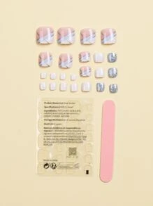 Nâng tầm phong cách của bạn với bộ 24 móng chân ngắn vuông kiểu Pháp màu xanh và trắng có đính kim tuyến, bao gồm 1 gel thạch, 1 dũa móng, thích hợp cho các bữa tiệc, sự kiện mùa hè và trang phục hàng ngày Dụng cụ làm móng - Nhiều màu - Xem 2