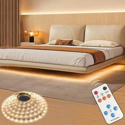 1入組3M/5M白色LED燈帶帶180/300LED珠子,13鑰匙遙控和計時器功能;適用於床側櫥櫃,鏡子和房間裝修燈光