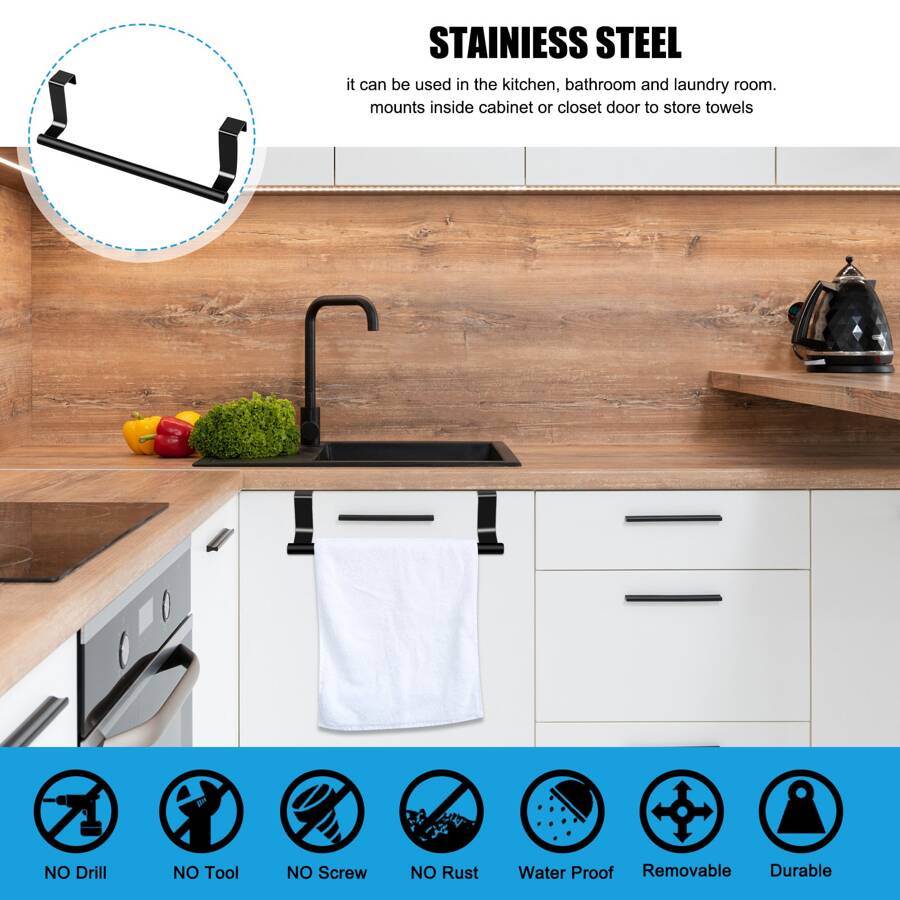 Kitchen Towel Holder, Over Door Towel Bar, Over the Towel Rail