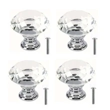 4pcs/set Artificial Crystal Drawer Pull & 4pcs Screw, Modern Diamond Shaped Drawer Handle For Home