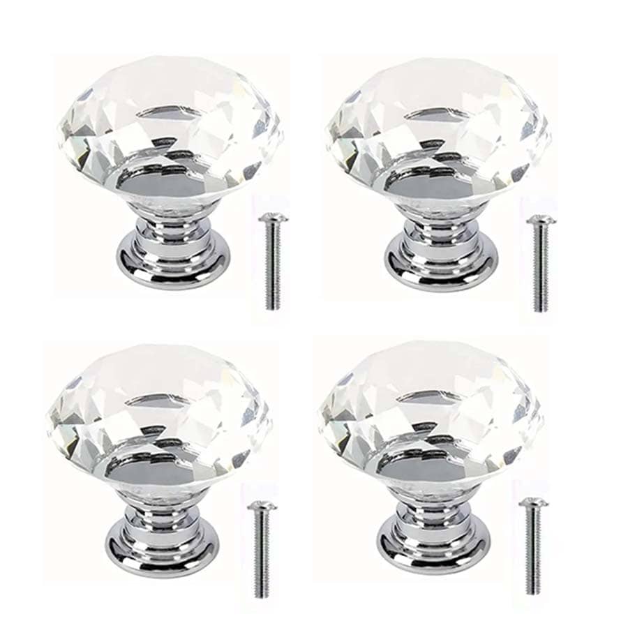 4pcs/set Artificial Crystal Drawer Pull & 4pcs Screw, Modern Diamond Shaped Drawer Handle For Home
