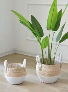 1入組手工草編花籃子,北歐風格編織柳條播種機鍋,家庭客廳陽台裝飾用品 - 彩色 - 查看 4