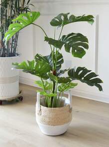 1入組手工草編花籃子,北歐風格編織柳條播種機鍋,家庭客廳陽台裝飾用品 - 彩色 - 查看 3