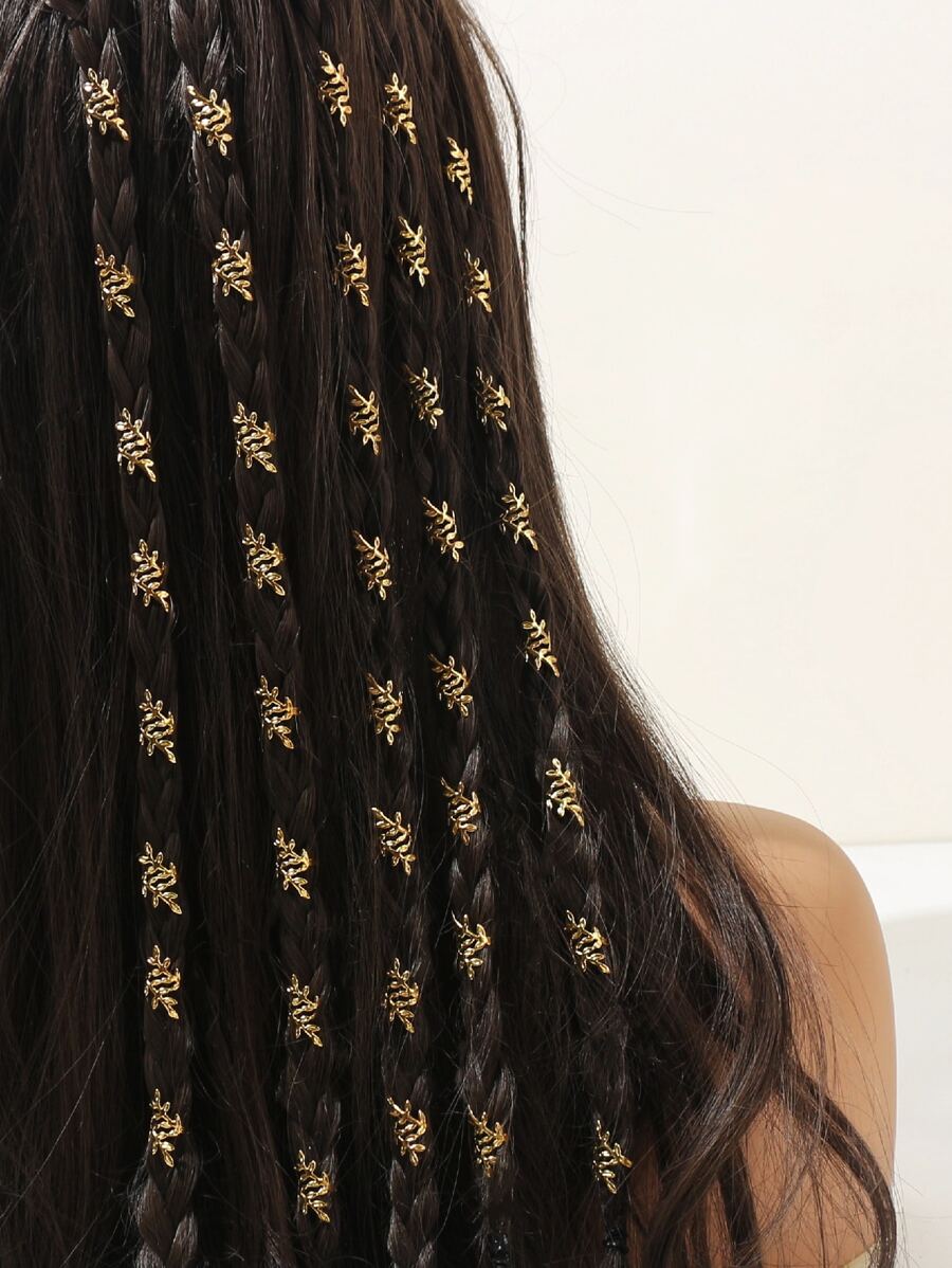 40pcs Leaf Hollow Out Metal Hair Ring,Dreadlocks Beads Hair Braid Rings Clips Dread Locks Hair Braiding Metal Cuffs Decoration/Accessories Jewelry, unisex - Gold - View 1