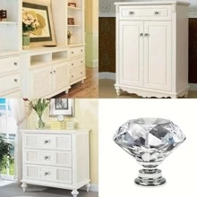 4pcs/set Artificial Crystal Drawer Pull & 4pcs Screw, Modern Diamond Shaped Drawer Handle For Home