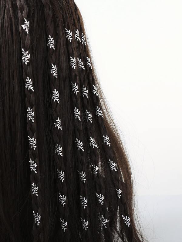 40pcs Leaf Hollow Out Metal Hair Ring, Dreadlocks Beads Hair Braid Rings Clips Dread Locks Hair