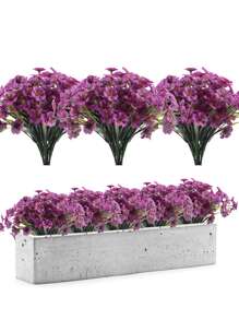 1入組紫色人造花，浪漫抗紫外線塑料植物假絲綢花，適用於戶外門廊懸掛花盆裝飾灌木庭院花園門廊窗框 - 紫色 - 查看 2