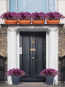 1入組紫色人造花，浪漫抗紫外線塑料植物假絲綢花，適用於戶外門廊懸掛花盆裝飾灌木庭院花園門廊窗框 - 紫色 - 查看 5