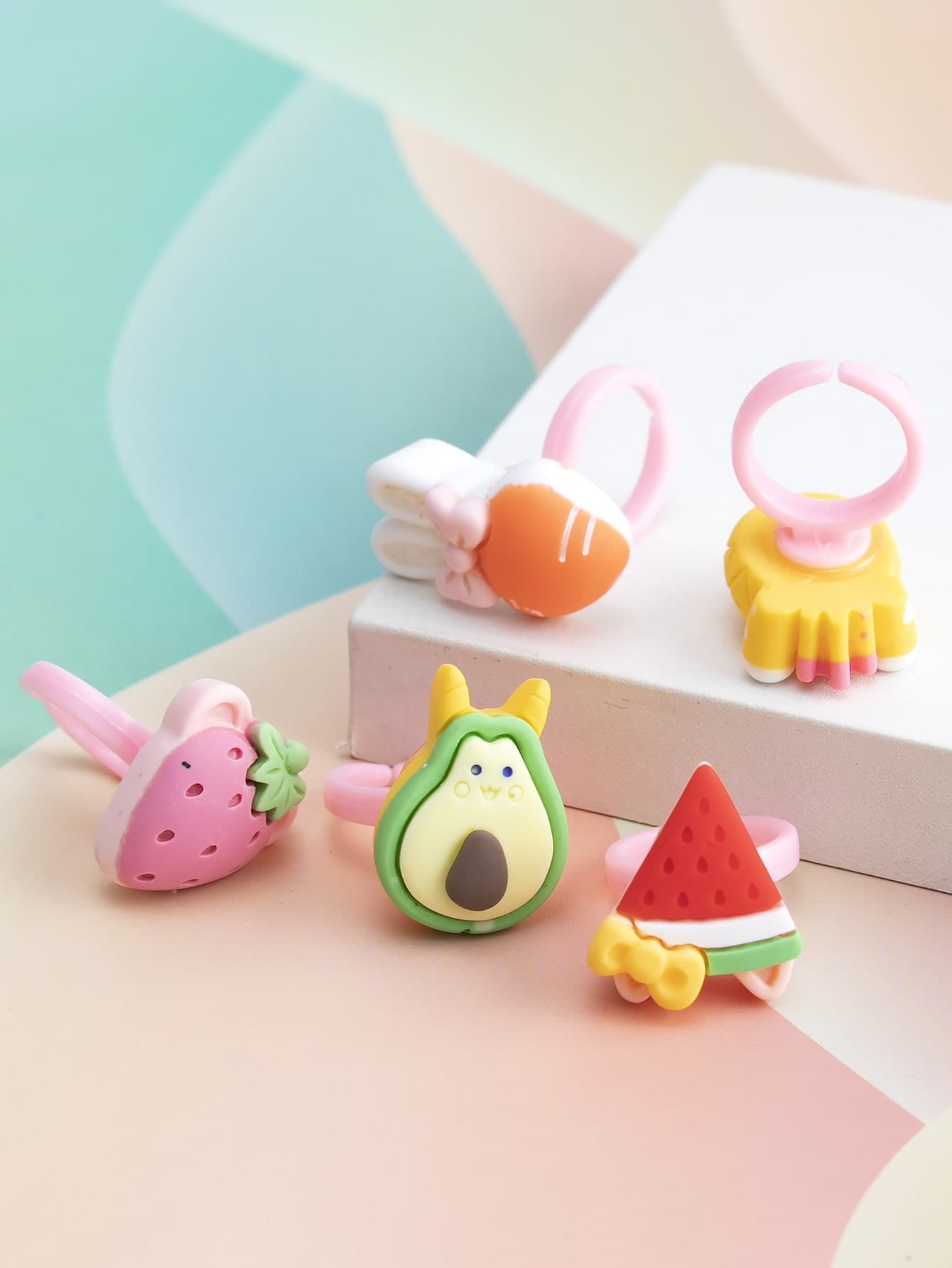 5pcs Kids Cartoon Carrot & Strawberry Decor Cute Ring For Gift - Multicolor - View 1