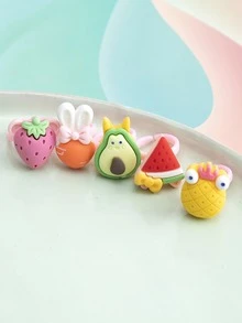 5pcs Kids Cartoon Carrot & Strawberry Decor Cute Ring For Gift - Multicolor - View 3