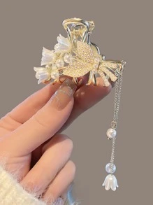 Vuốt tóc trang trí ngọc trai để sử dụng hàng ngày cho các cô gái Kiểu tóc bướm thanh lịch giản dị - Vàng - Xem 4