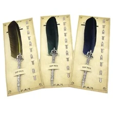 1支紅色羽毛沾水筆,不鏽鋼筆尖和銅質筆杆,書寫流暢手感絲滑,復古風格,是文藝青年完美的商務禮物套裝,附紙質卡片包裝 - 紅色 - 查看 3