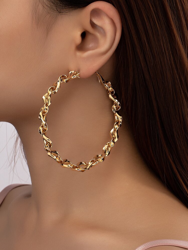 1 זוג עגילי חישוק אופנתיים לטיולים, חופשות, ספורט בחוץ, מסיבה - זהב צהוב - ראה 1