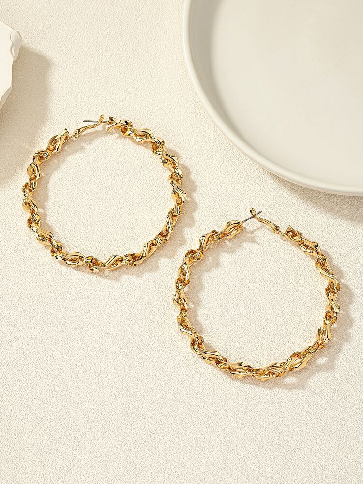 1 זוג עגילי חישוק אופנתיים לטיולים, חופשות, ספורט בחוץ, מסיבה - זהב צהוב - ראה 2