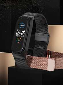 1入組奢華黑色金屬表帶，可與Mi Band 6/5智能手環配對，適用於Miband 6/5/4/3手環，不銹鋼帶，適用於Mi Band 6表帶，兼容於小米Miband 5/4/3智能手錶配件 - 黑色 - 查看 2