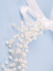 波西米亞婚禮伴娘花女孩珍珠髮箍藤蔓彈簧頭巾頭髮藤蔓婚禮配件復古鄉村婚禮 - 白色 - 查看 4