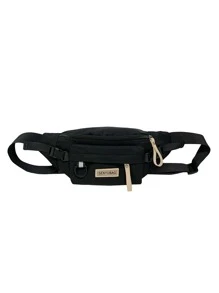 Túi đeo hông thời trang đa năng cho bé trai có miếng vá chữ trang trí Túi đeo vai Túi đeo chéo Túi thường ngày Túi đeo chéo cho học sinh trung học Sinh viên đại học Sinh viên năm nhất - màu đen - Xem 3