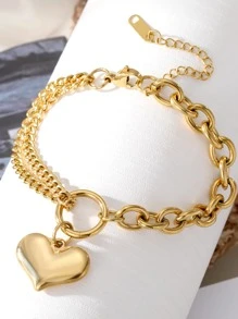 1 件简约不对称心形金属手链，适合女士，休闲风格 - 金黃色 - 查看 3