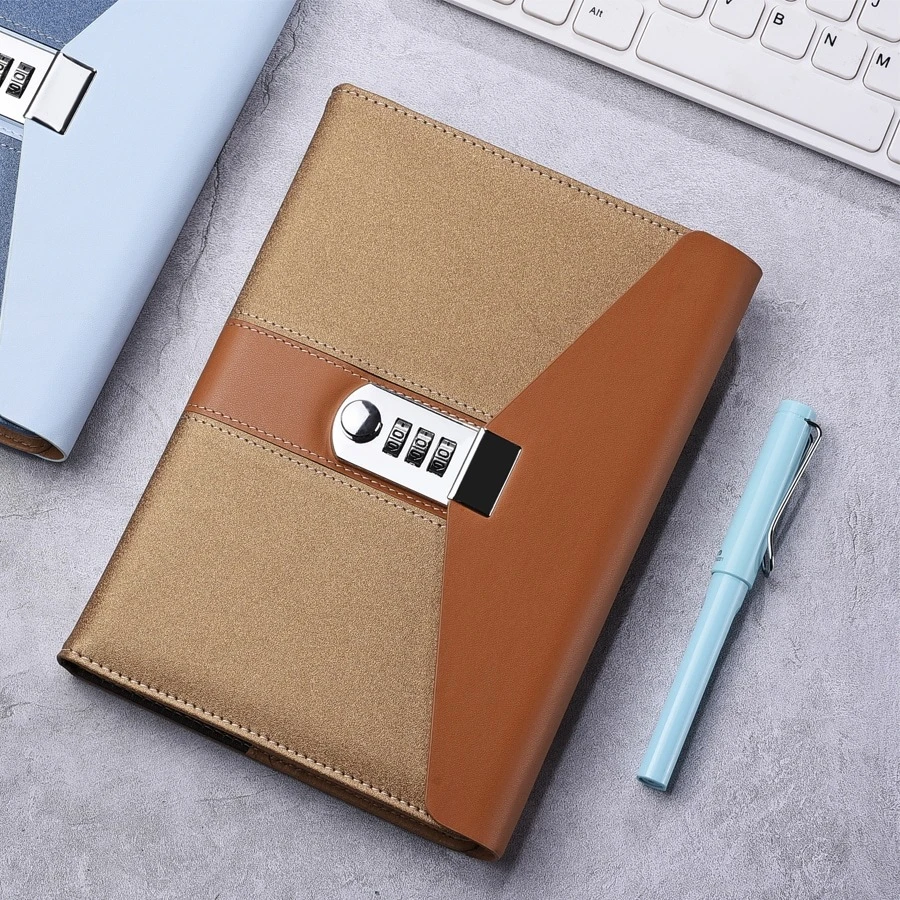 1pc Spliced Color Password Notebook, Minimalist And Highly Confidential Journal/meeting/office Record Book With Lock