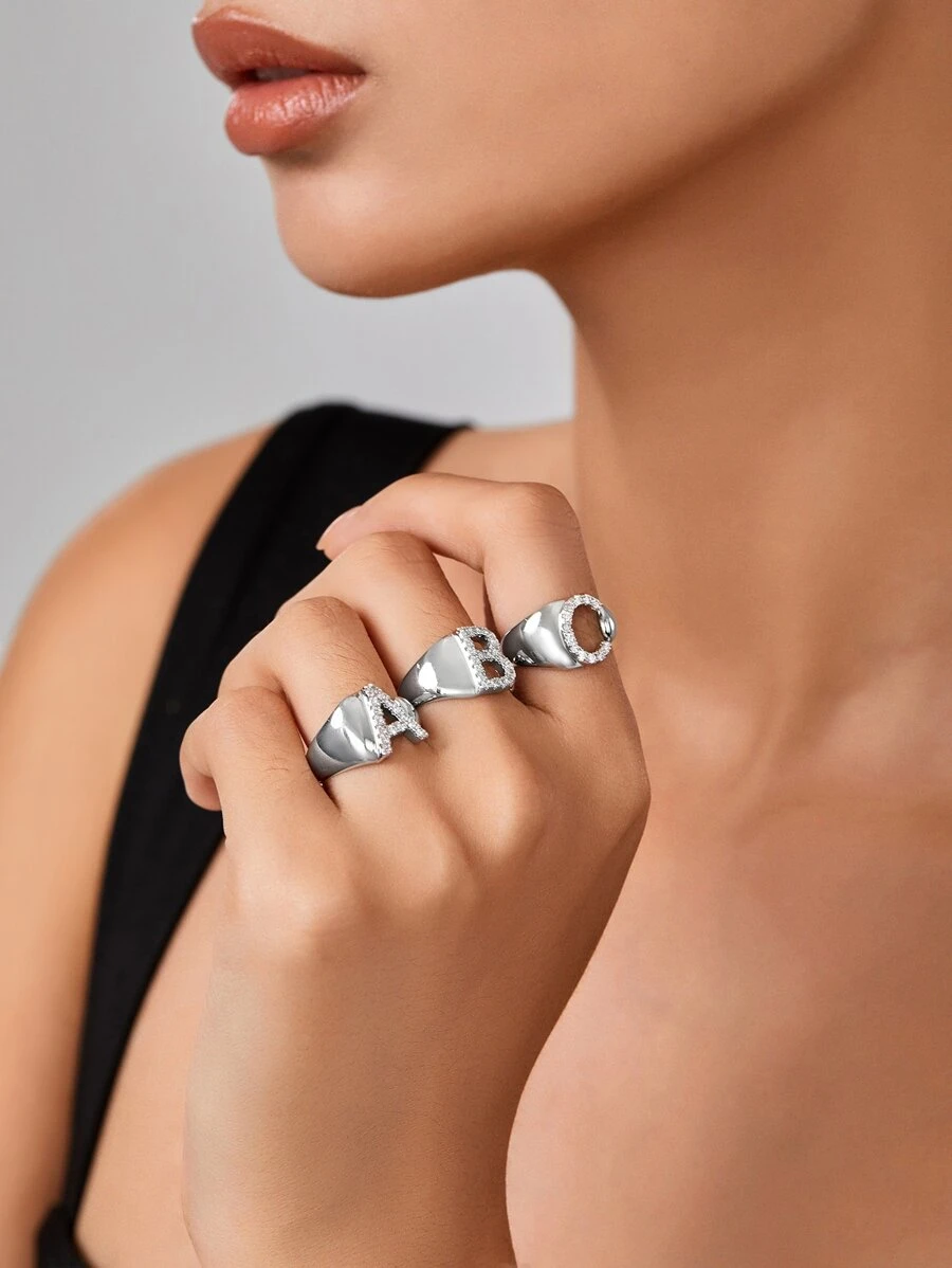 1 Máy Tính Ngẫu Nhiên Tinh Tế Sáng Bóng Đính Đá Cubic Zirconia 26 Chữ Cái Nhẫn Cho Nữ Trang Sức Dự Tiệc Tặng Trang Sức Đồng - Vàng - Xem 1