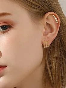 ROMWE Kawaii 9 件套耳钉套装，适合多种穿孔，女士方晶锆石不锈钢耳环 - 9 件裝耳環套裝 - 查看 3
