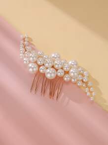 优雅珍珠婚礼发梳 新娘侧梳 新娘发饰 女士和女孩适用 (金色) - 金色 - 查看 2