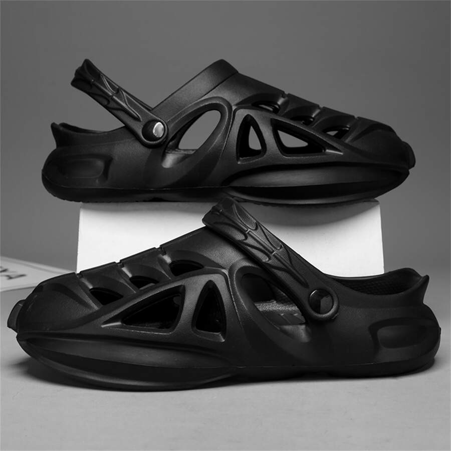 Men's Summer Open Toe Slippers, Soft Anti-slip Anti-odor Sandals With Closed Front - Black - View 1
