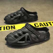 Men's Summer Open Toe Slippers, Soft Anti-slip Anti-odor Sandals With Closed Front - Black - View 2