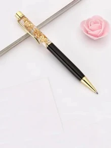 1pc High-End Metal Rhinestone & Gold Foil Rotating Ballpoint Pen Back To School - Black - View 1