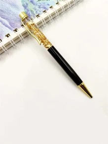 1pc High-End Metal Rhinestone & Gold Foil Rotating Ballpoint Pen Back To School - Black - View 3