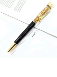1pc High-End Metal Rhinestone & Gold Foil Rotating Ballpoint Pen Back To School - Black - View 5