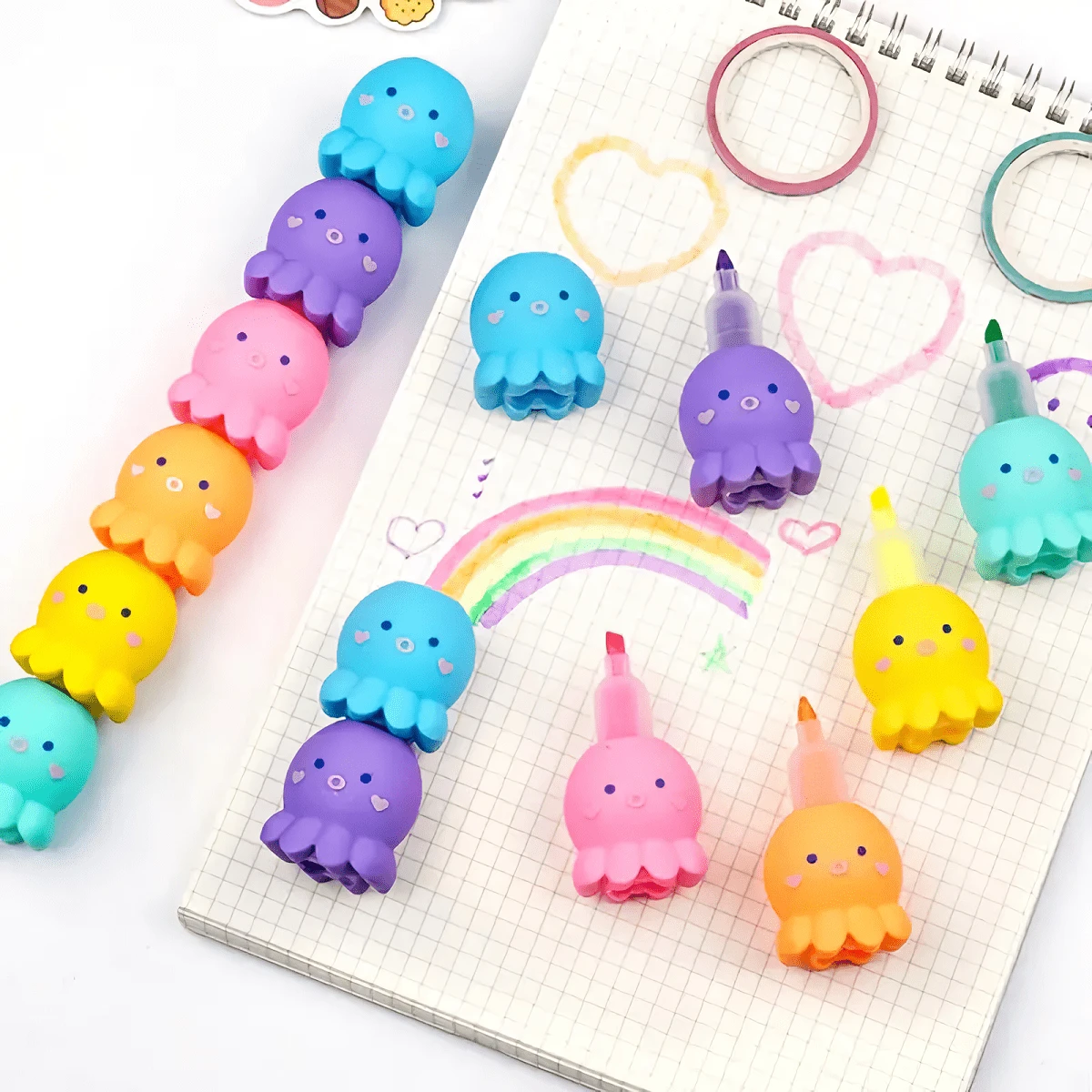 1pc 5-in-1 cute Octopus Highlighter marker pen,For Mark Key Points Drawing