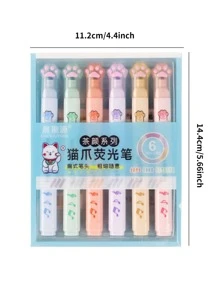 6入組可愛貓爪螢光筆,學生用螢光筆顏色筆手記水彩筆兒童小禮物 - 彩色 - 查看 8