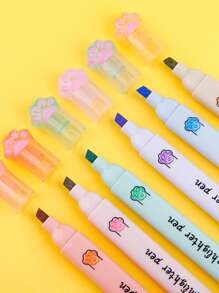 6入組可愛貓爪螢光筆,學生用螢光筆顏色筆手記水彩筆兒童小禮物 - 彩色 - 查看 4